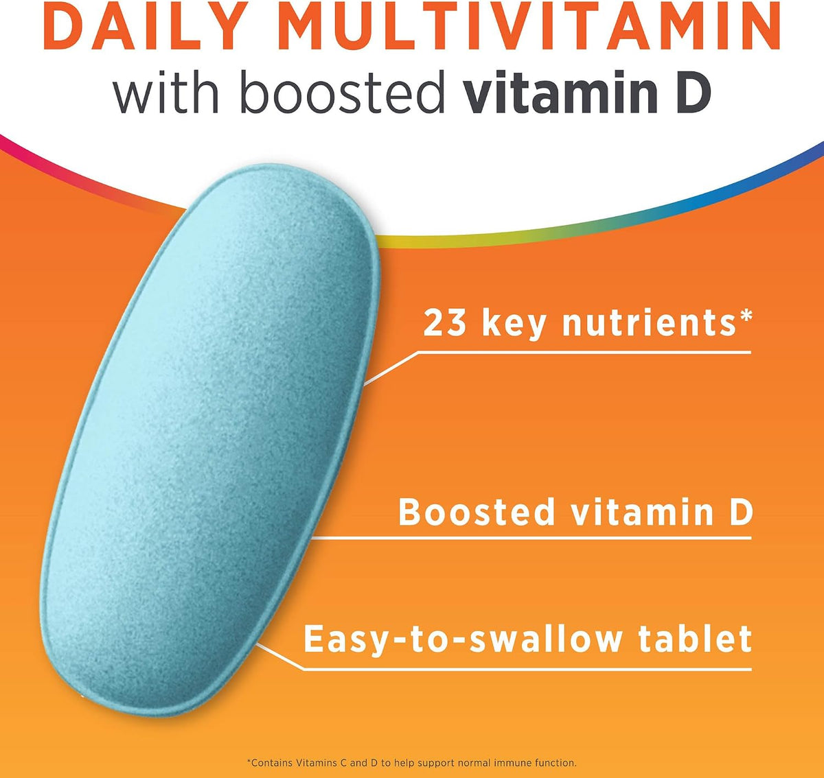 Centrum Vitamin D Boost Multivitamin 30 Tablets supplement facts and ingredients packaging