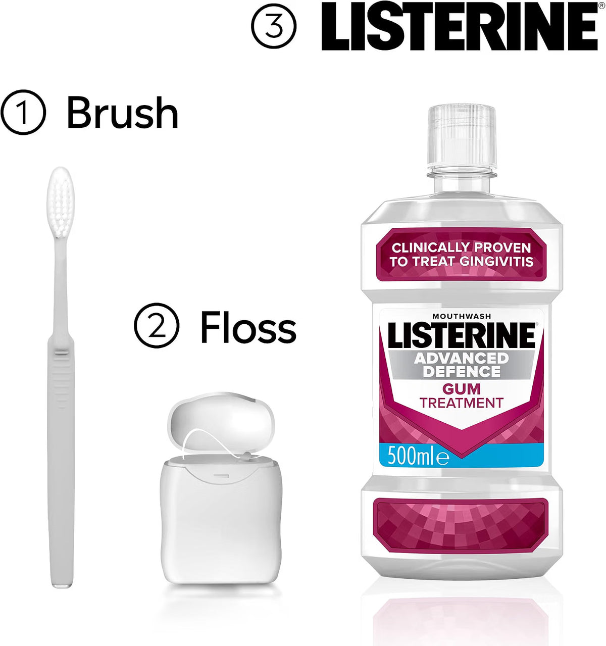 Listerine Advanced Defence Gum Treatment Mouthwash oral rinse bottle 500ml how to use