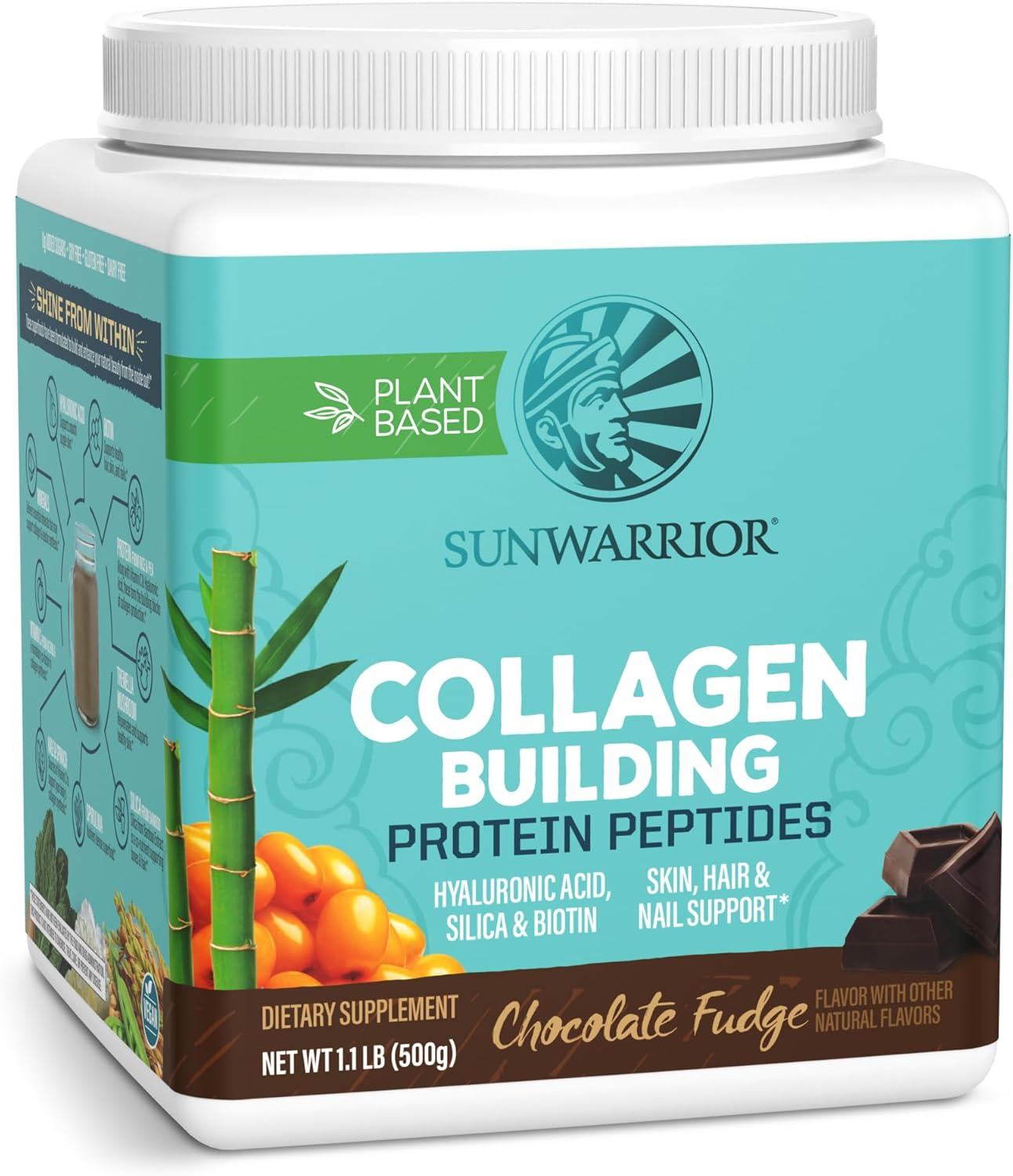 Sunwarrior Plant-Based Collagen Protein Powder 500g Tub - Chocolate Fudge Flavour