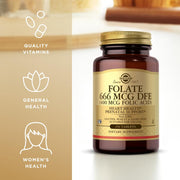 Lifestyle/use image: Solgar Folate 666mcg DFE folic acid vegetarian tablets bottle 250 count