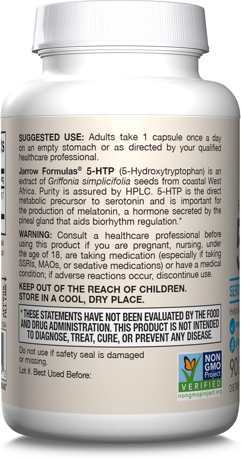Jarrow Formulas 5-HTP 50mg veggie capsules usage instructions 90 count