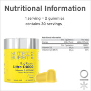 Supplement facts panel for Nutriburst Vegan D3 & K2 Gummies.