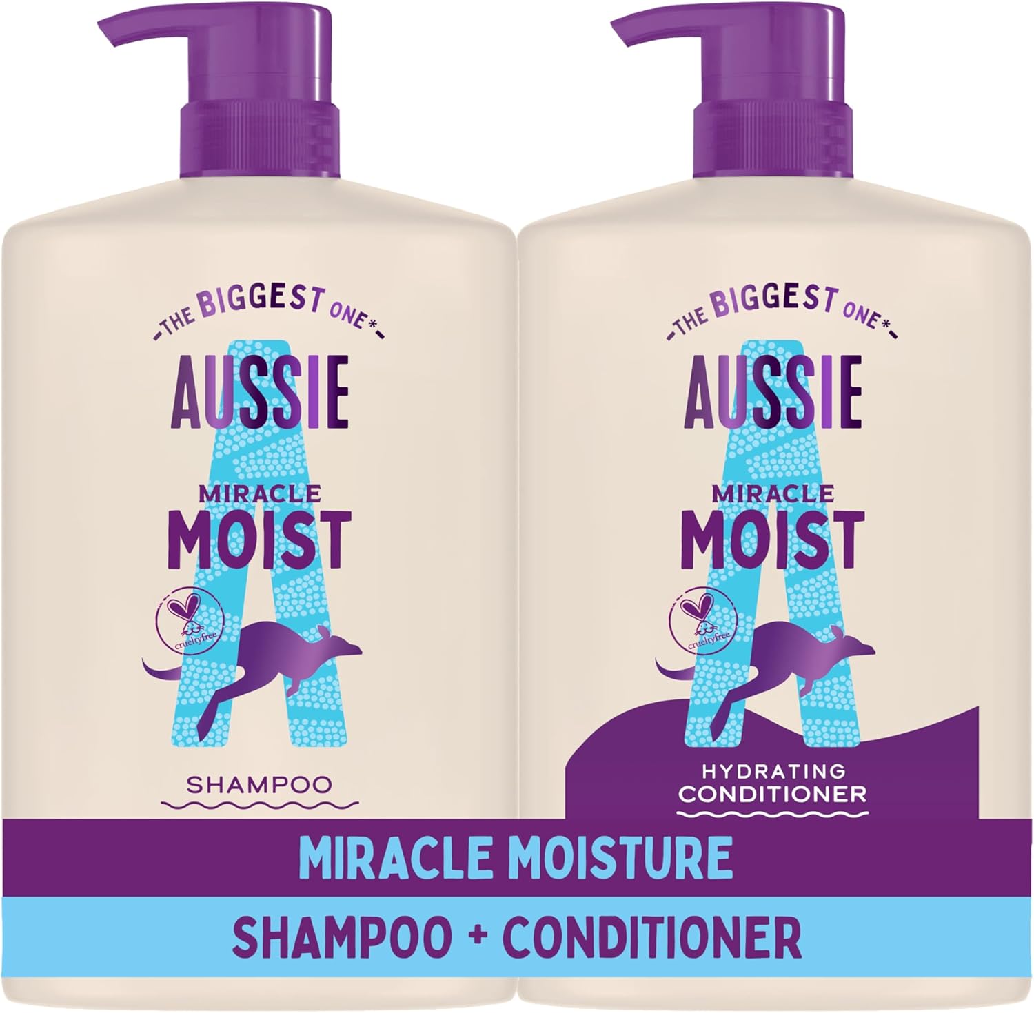 Aussie Miracle Moist Shampoo and Conditioner pump bottles 2 x 1L