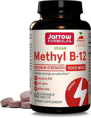 Front Image: Jarrow Formulas Methyl B-12 5000mcg chewable tablets fruit flavored bottle 60 count