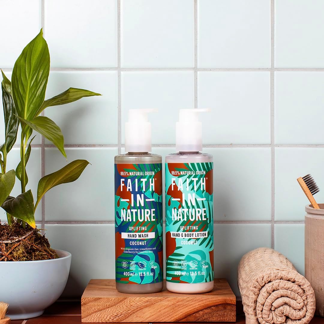 Faith In Nature Coconut Uplifting Hand Wash, pump bottle packaging, coconut, 400ml, hand care
