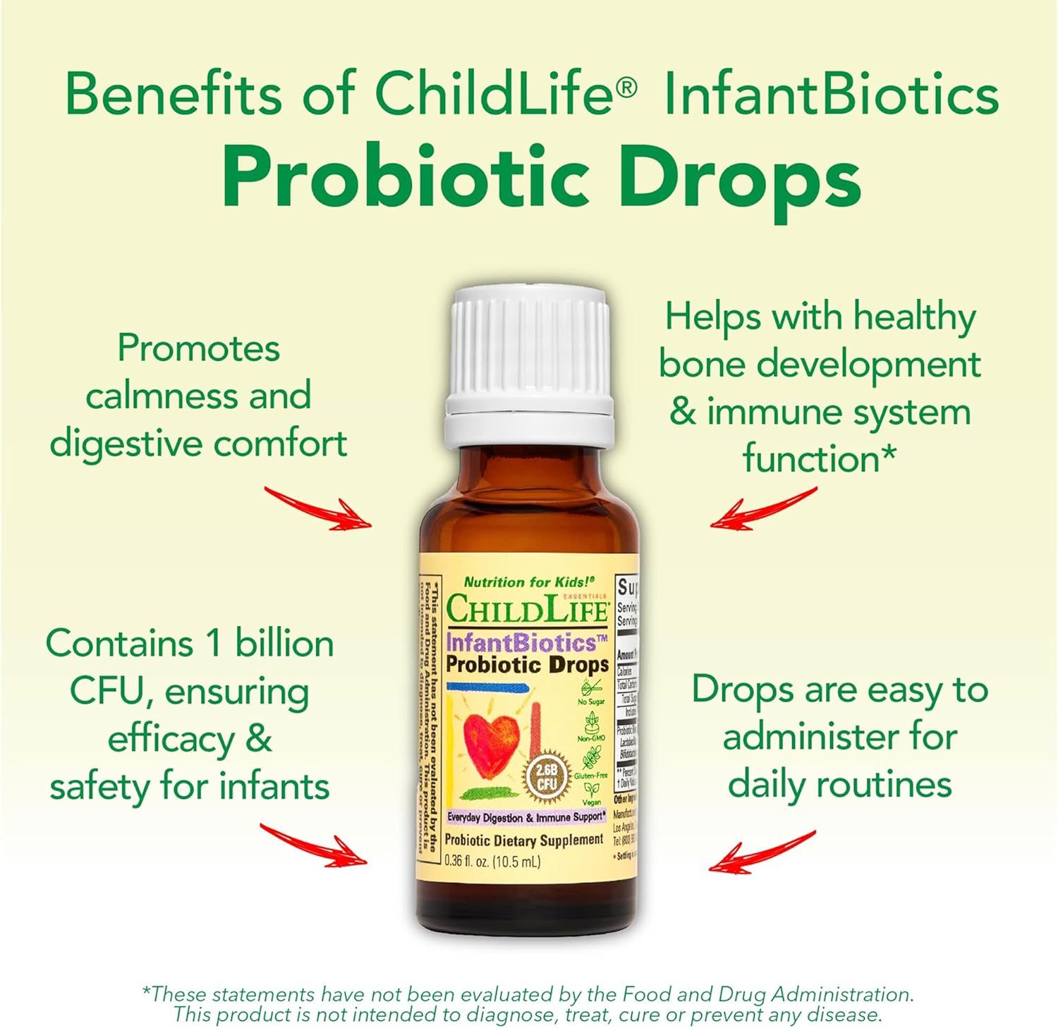 ChildLife Essentials InfantBiotics probiotic drops key benefits Lactobacillus Bifidobacterium 10.5ml