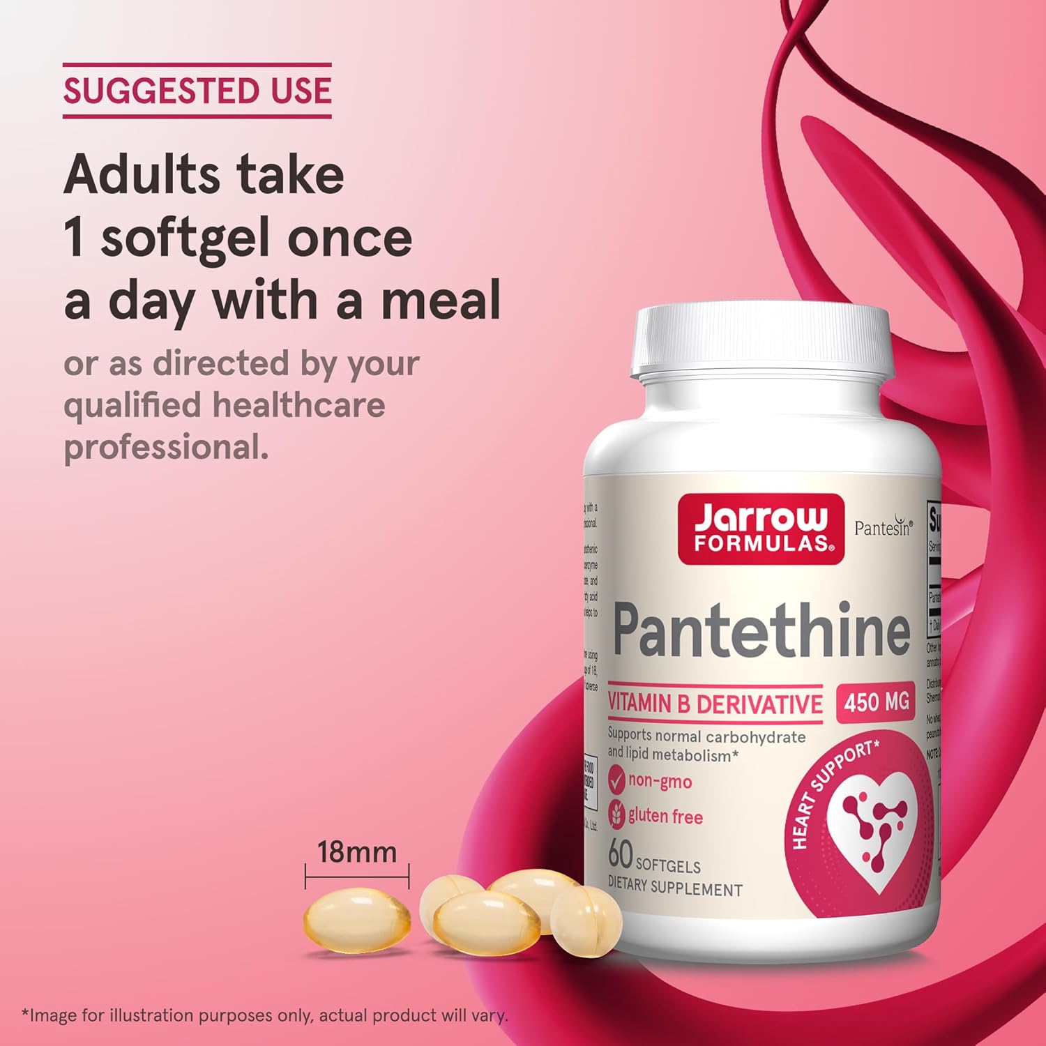 How to Use Image: Jarrow Formulas Pantethine 450mg softgels 60 count usage instructions with meal