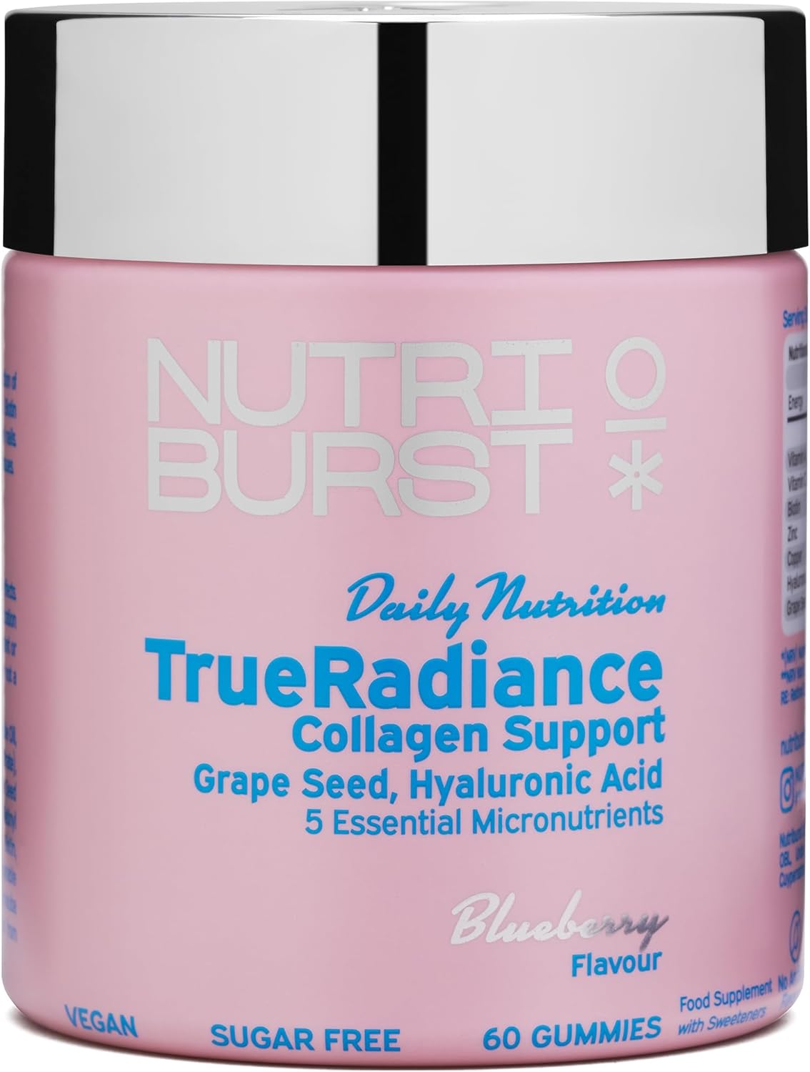 Nutriburst TrueRadiance Collagen Support Gummies jar, blueberry, 60 count.