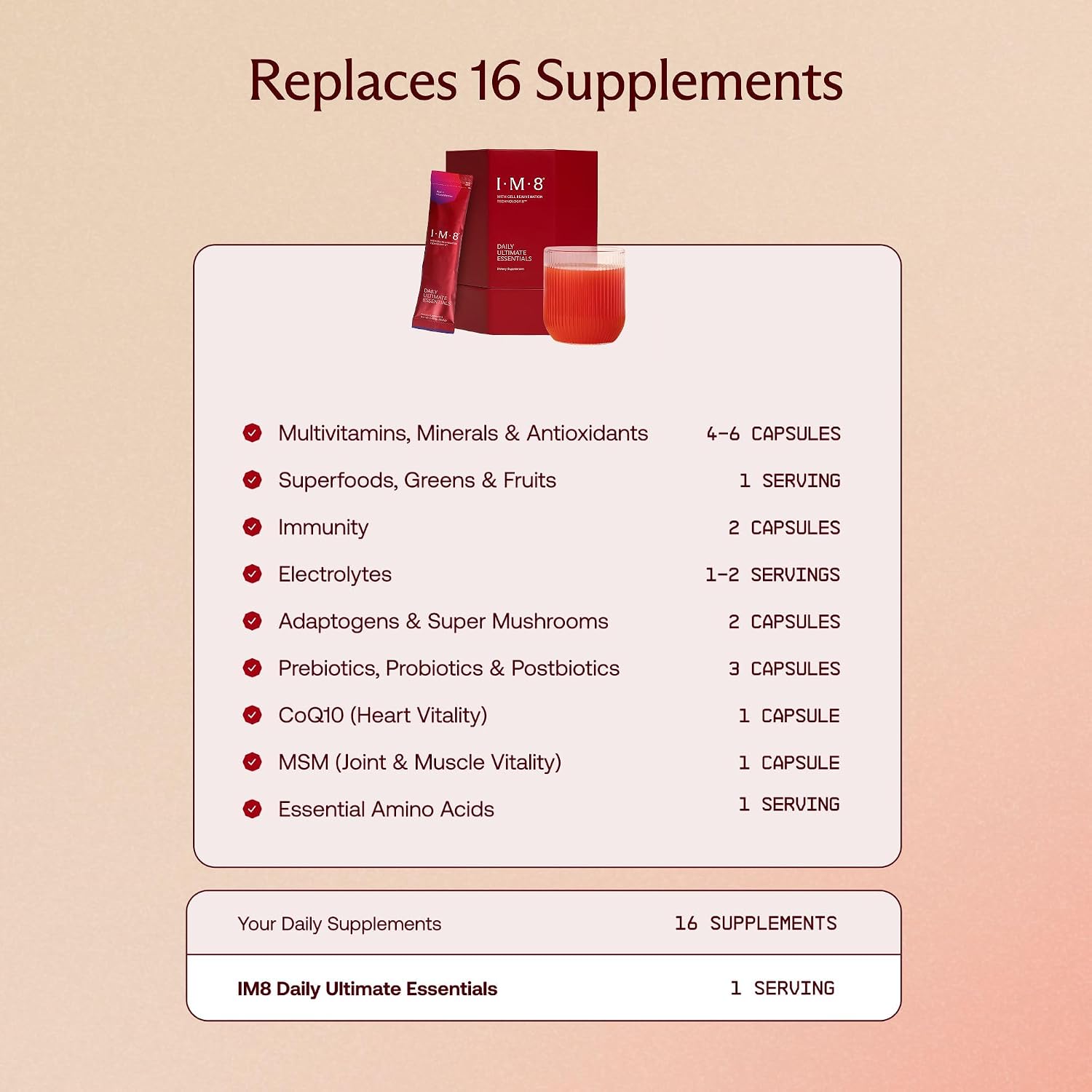 IM8 Daily Ultimate Essentials Açaí & Mixed Berries nutrition facts and ingredients 30 sachets