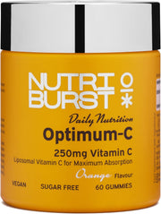 Nutriburst Optimum C Liposomal Vitamin C Gummies jar, orange, 60 count.
