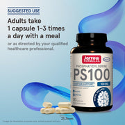 How to Use Image: Jarrow Formulas PS100 phosphatidylserine 100mg capsules 120 count usage instructions with meal
