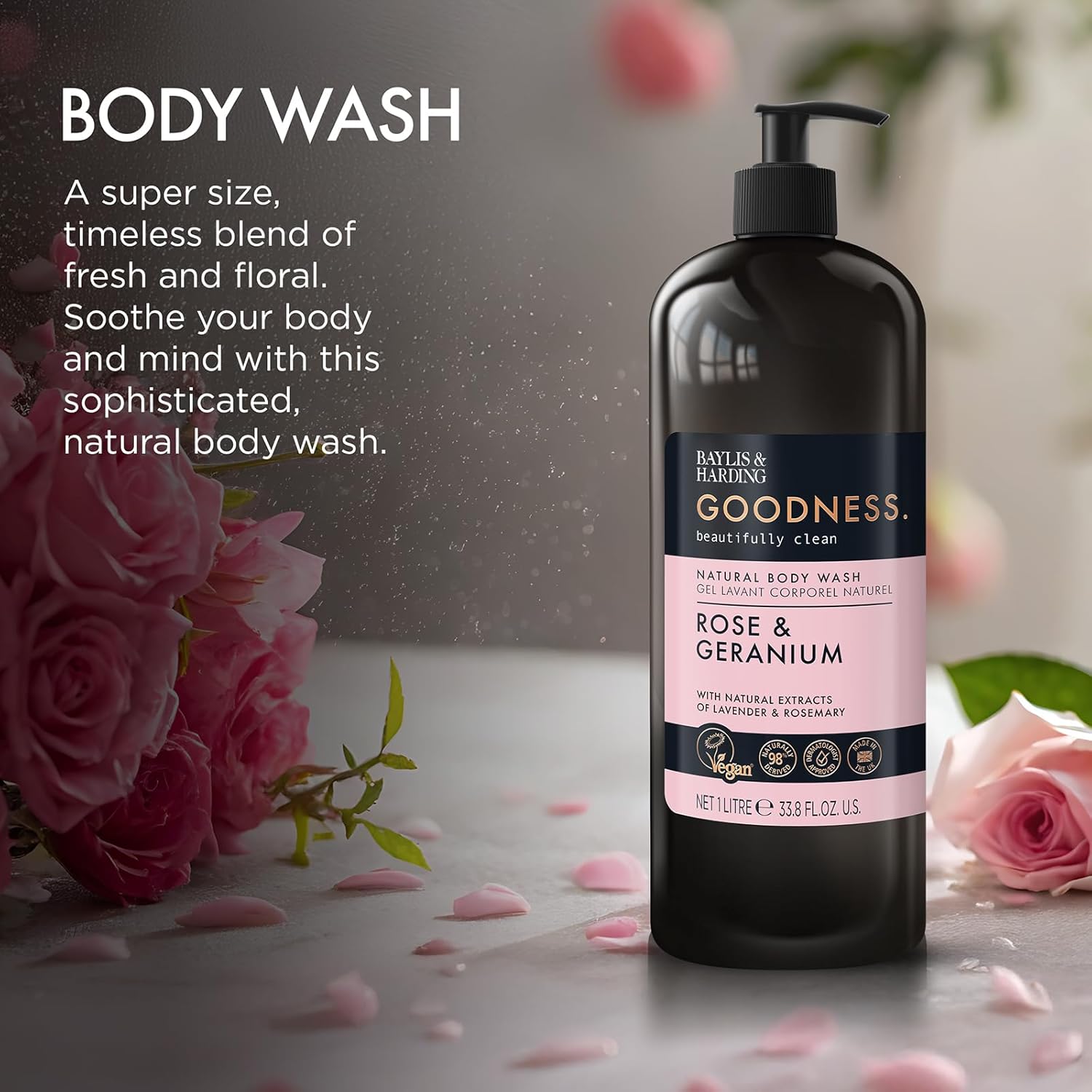 Baylis & Harding Body Wash Duo Oud Cedar Amber & Rose Geranium – 2 x 1L