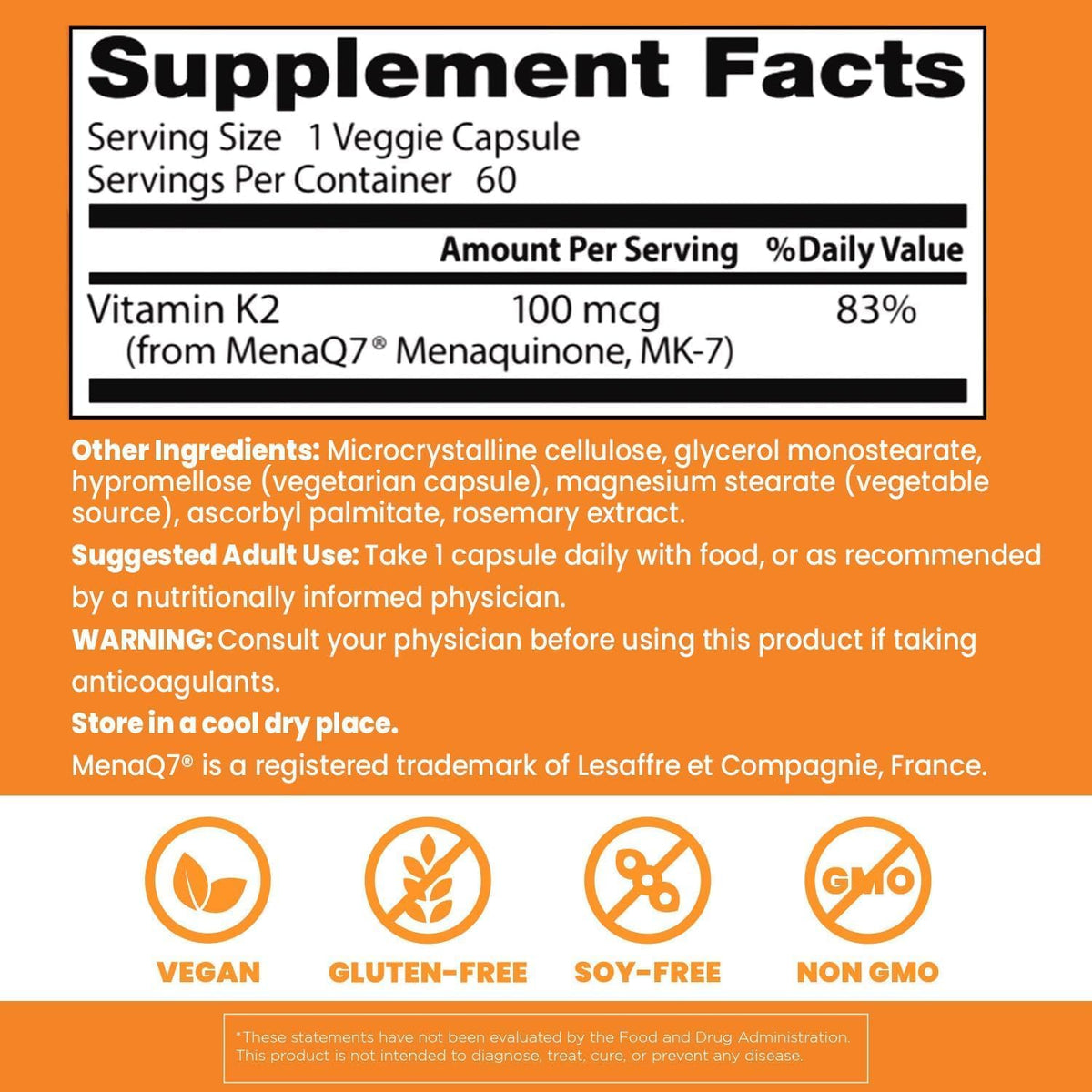 Doctor's Best Natural Vitamin K2 MK-7 100mcg 60 Veggie Capsules