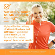 Doctor's Best Natural Vitamin K2 MK-7 plus D3, bottle packaging, unflavoured, 180mcg, 60 veggie capsules, daily dietary supplement use