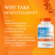 Doctor's Best Benfotiamine, bottle packaging, no flavour, 150mg, 120 veggie capsules, daily dietary supplement use