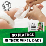 Close-up showing a soft, textured bamboo wipe pulled from the pack no plastic.