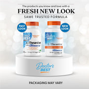Doctor's Best L-Theanine with Suntheanine, bottle packaging, unflavoured, 150mg, 90 veggie capsules, new packaging
