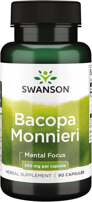 Swanson Bacopa Monnieri Extract 250mg herbal supplement capsules bottle front label 90 capsules