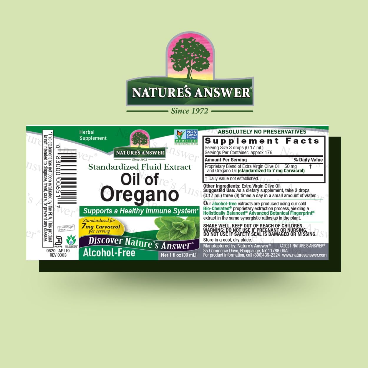 Nature’s Answer Oil of Oregano Leaf Alcohol-Free Liquid Extract 30ml barcode image