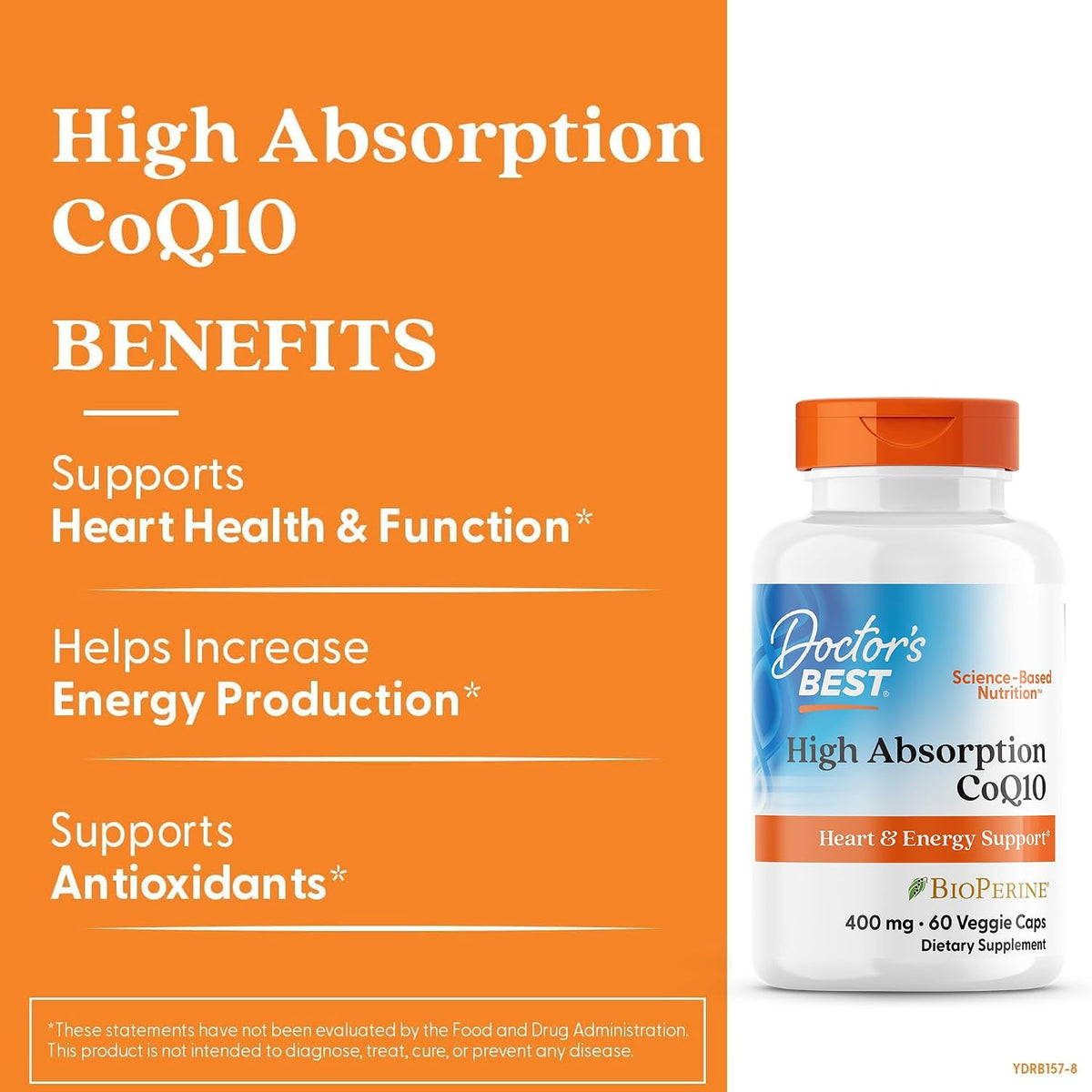 Doctor's Best High Absorption CoQ10 400mg BioPerine 60 Veggie Capsules