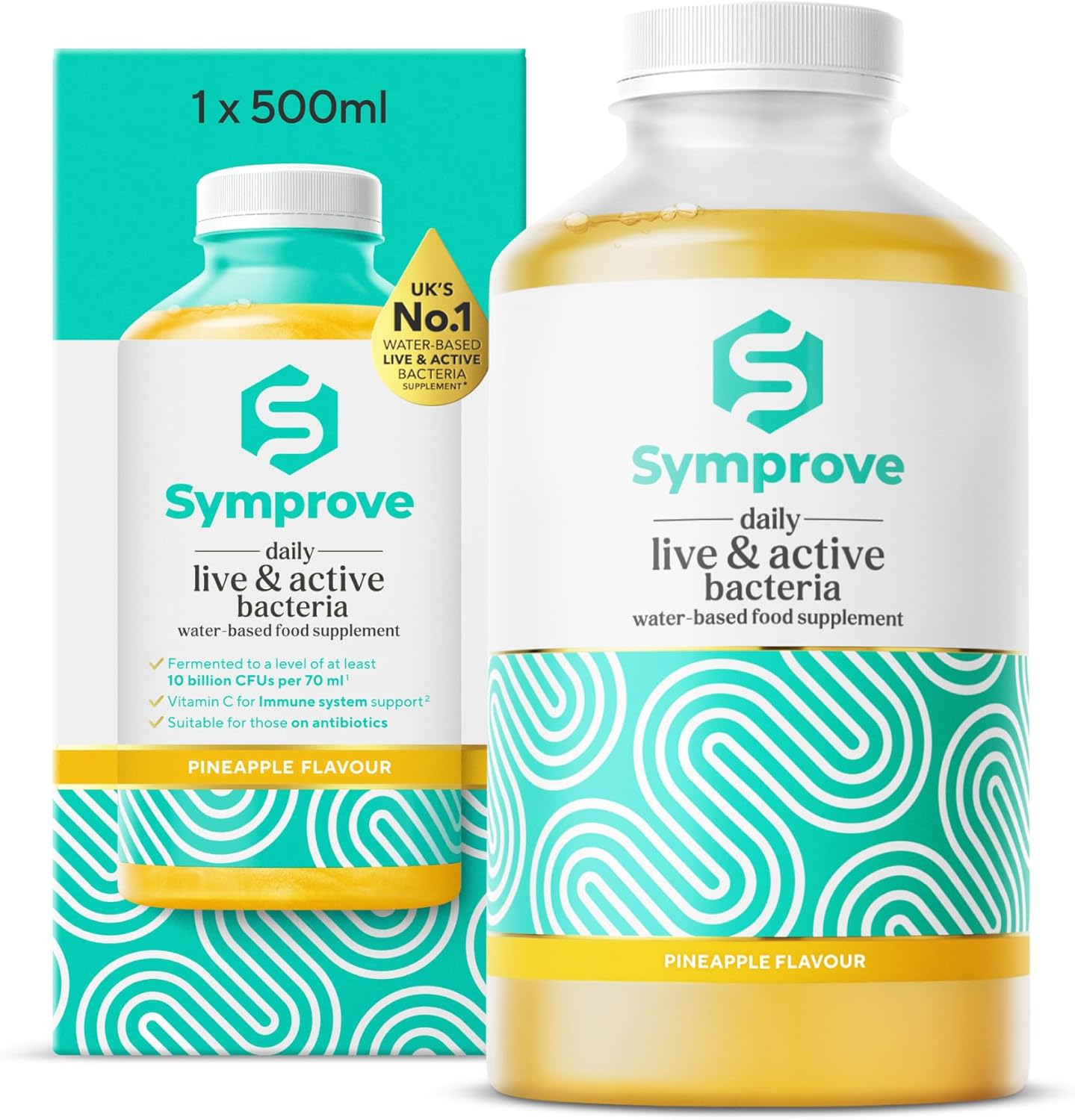 Symprove Liquid Probiotic Pineapple Flavour 500ml bottle live active bacteria supplement front view