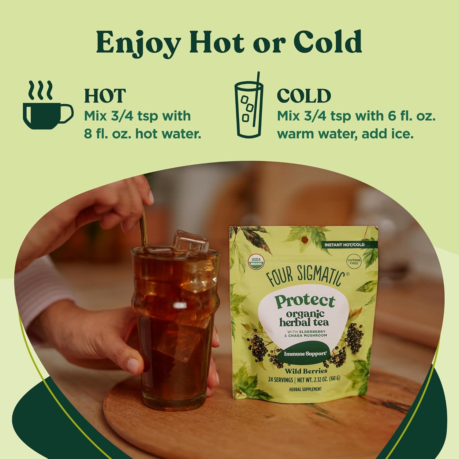 How to Use: Four Sigmatic instant tea powder enjoy Hot or Cold.