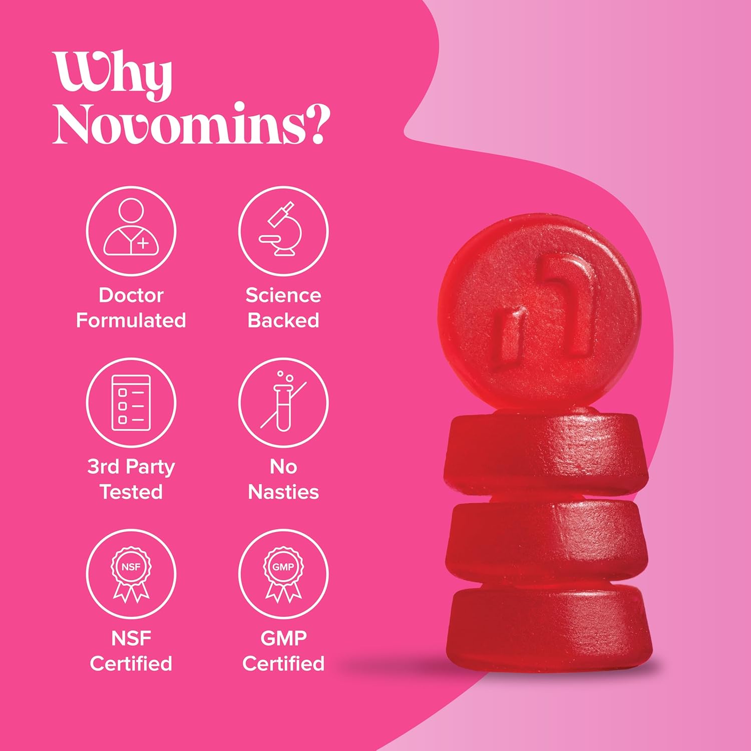 Novomins Marine Collagen Gummies Peach 60 Count vegan gummies supplement close up