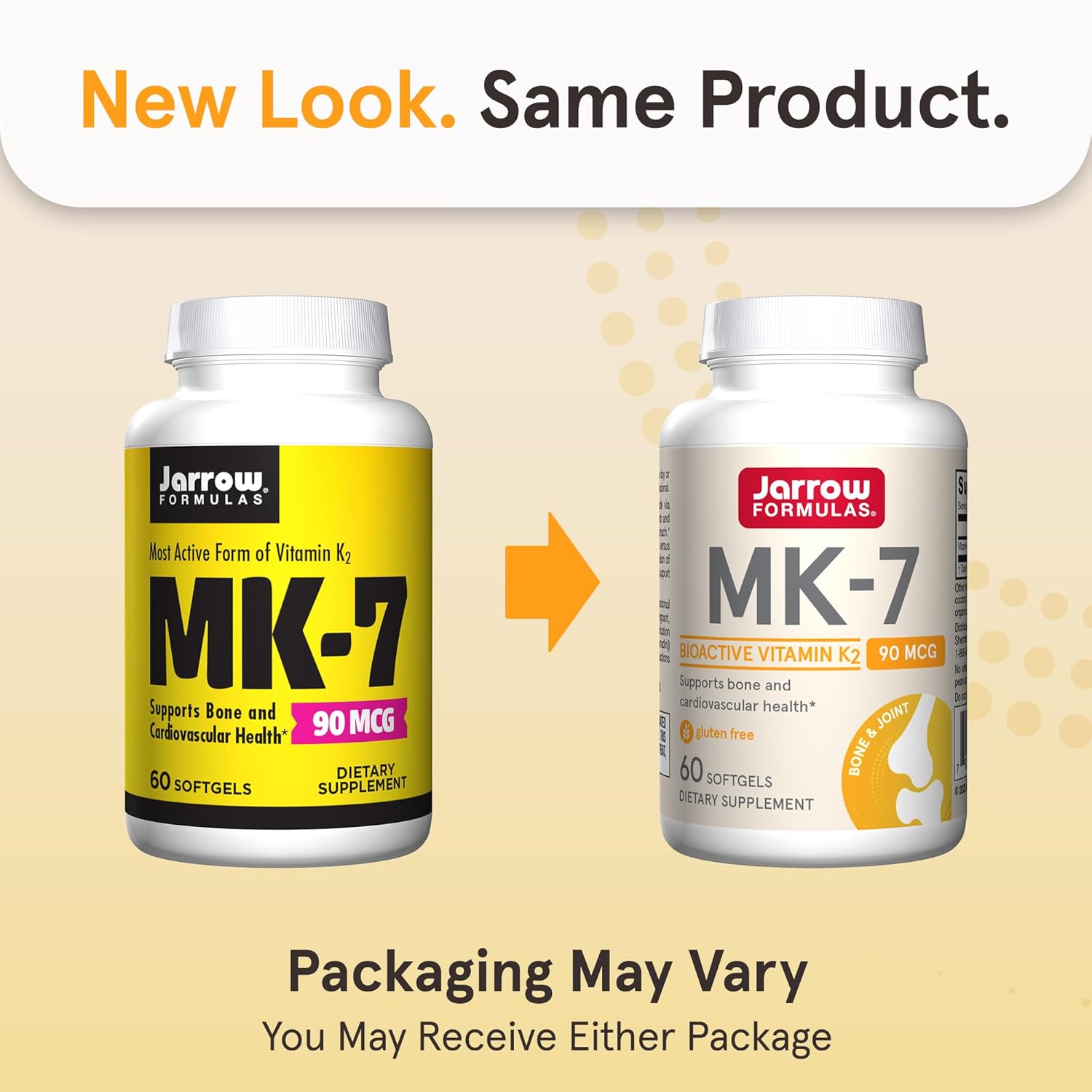 Jarrow Formulas MK-7 Vitamin K2 90mcg Softgels new look