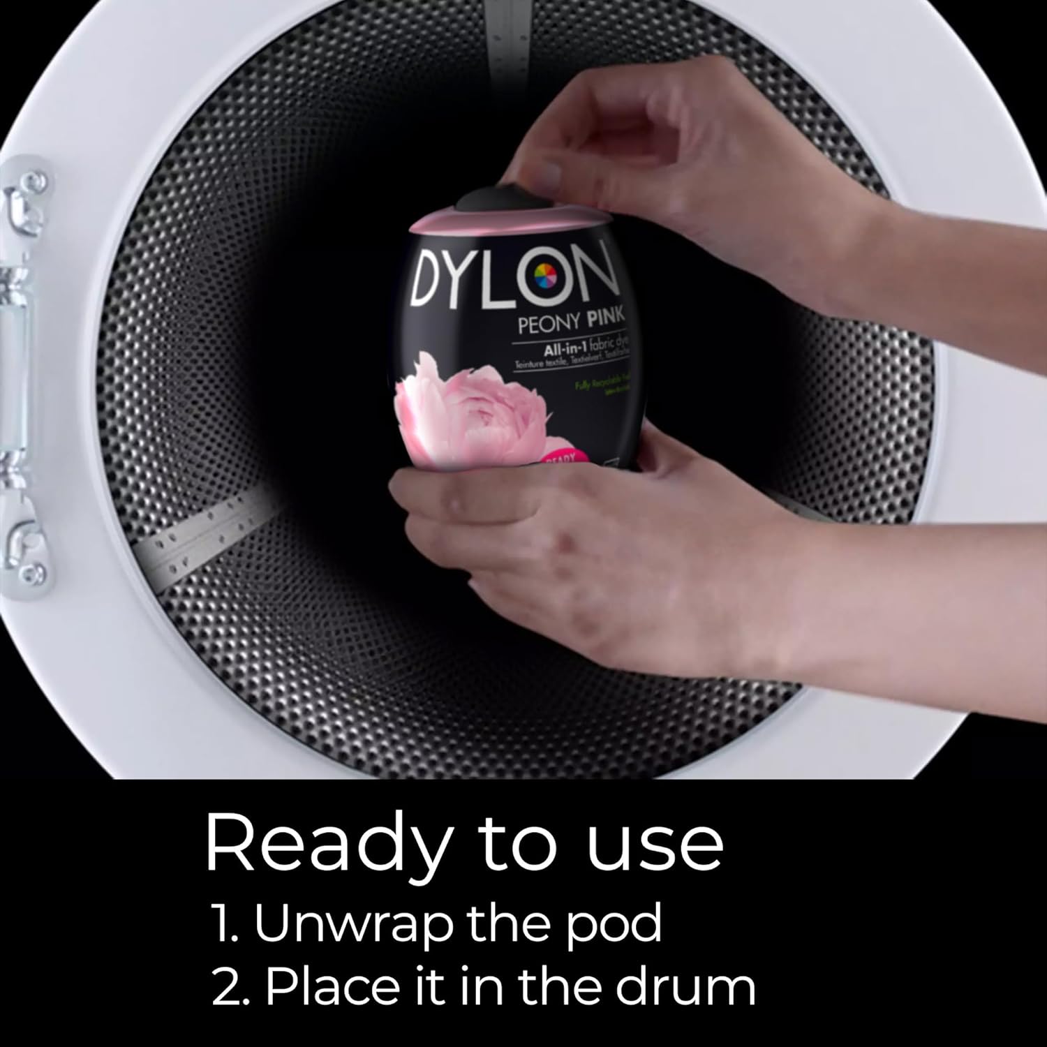 Dylon All-in-1 Fabric Dye Pod Peony Pink 350g washing machine instructions