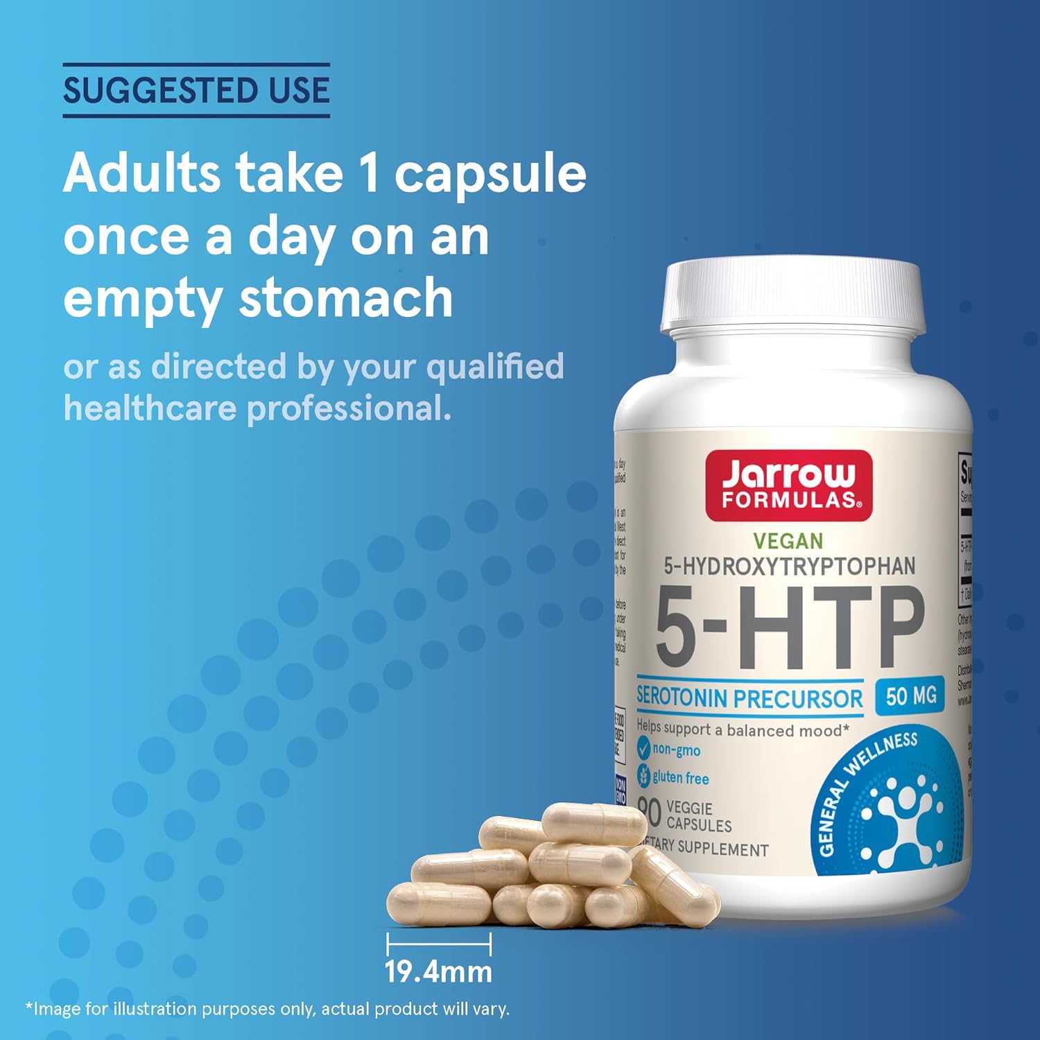 Jarrow Formulas 5-HTP 50mg veggie capsules usage instructions 90 count