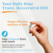 Doctor's Best Trans-Resveratrol, bottle packaging, unflavoured, 200mg, 60 veggie capsules, daily use instructions