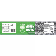 Supplement facts, ingredients & barcode image: Sun Valley mixed nuts 1kg ingredient label packaging