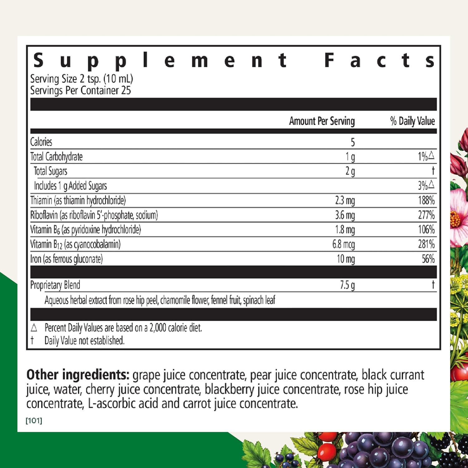 Floradix Liquid Iron & Vitamin Formula supplement facts
