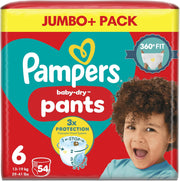Front image: Pampers Baby-Dry Pants Size 6 jumbo pack 54 nappies 13-19kg packaging