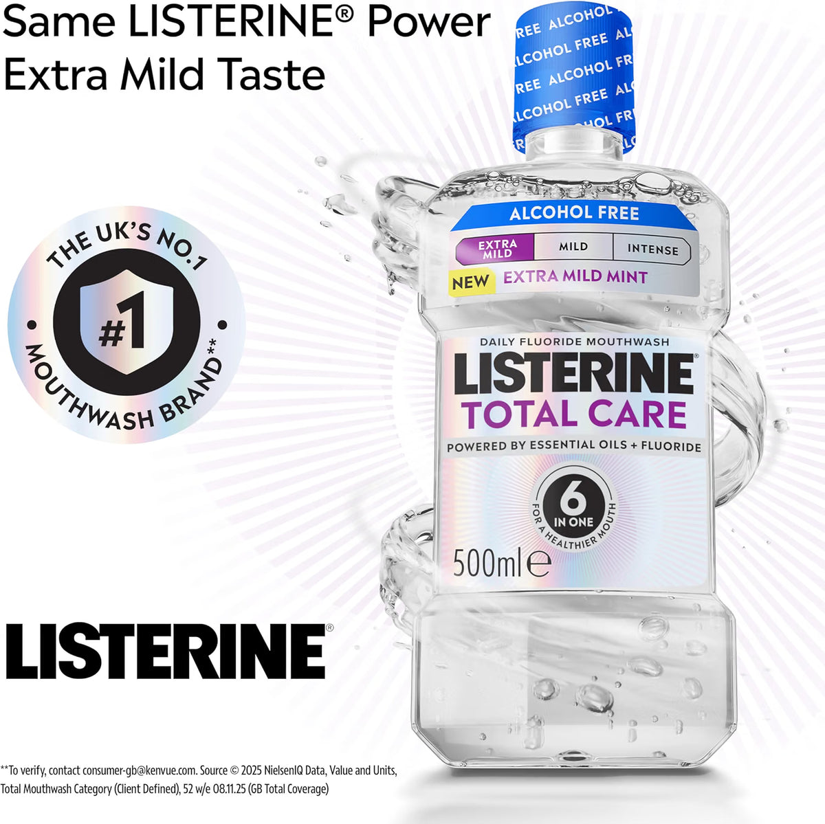Listerine Total Care Extra Mild Mint Alcohol Free Mouthwash oral rinse bottle 500ml oral care use