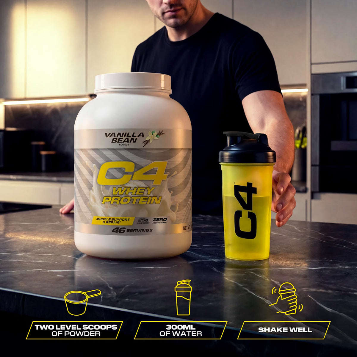 Cellucor C4 Whey Protein Vanilla Bean Flavour protein powder tub 1.57kg how to use