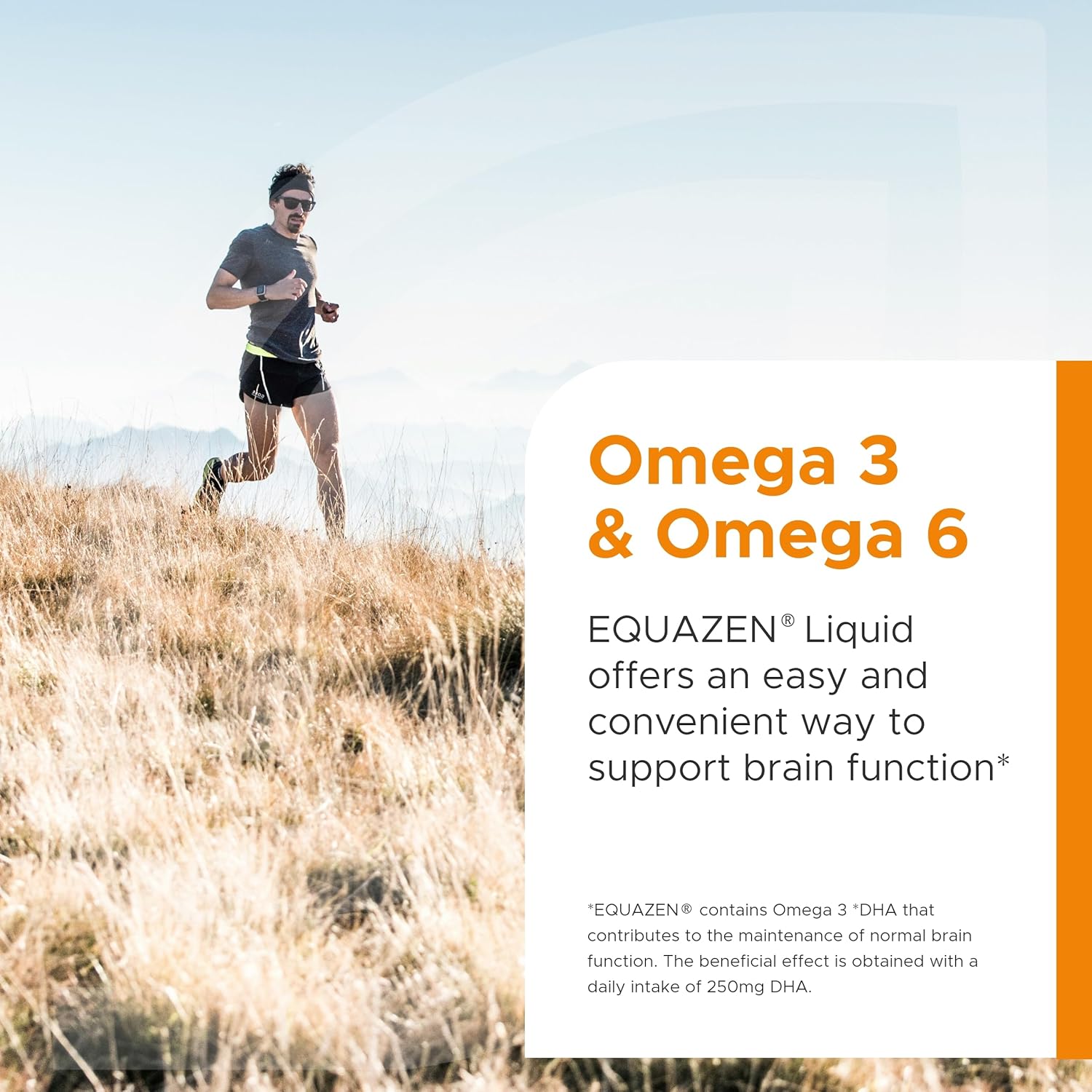 Person running on a hill with Equazen advertisement about Omega 3 and Omega 6.