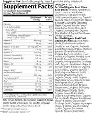 Supplement facts and ingredient list for Organic Men's Gummy Vitamins.