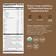 Ingredients and nutritional panel for Four Sigmatic Chocolate Protein Powder.