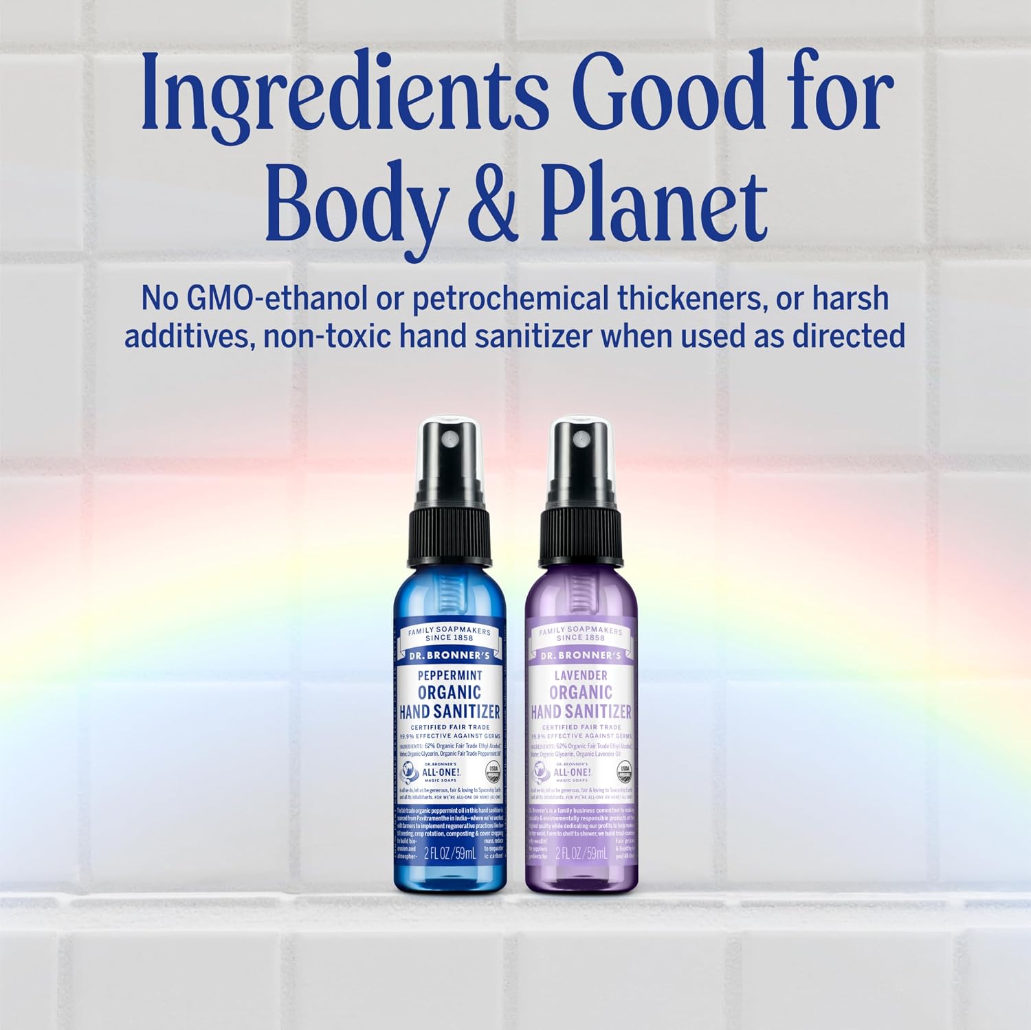 Dr. Bronner's Organic Lavender Hand Cleansing Spray 60ml bottle for on-the-go hand care & other variant