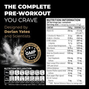DY Nutrition Blood & Guts Watermelon Pre-Workout Powder 380g packaging showing ingredients and supplement information