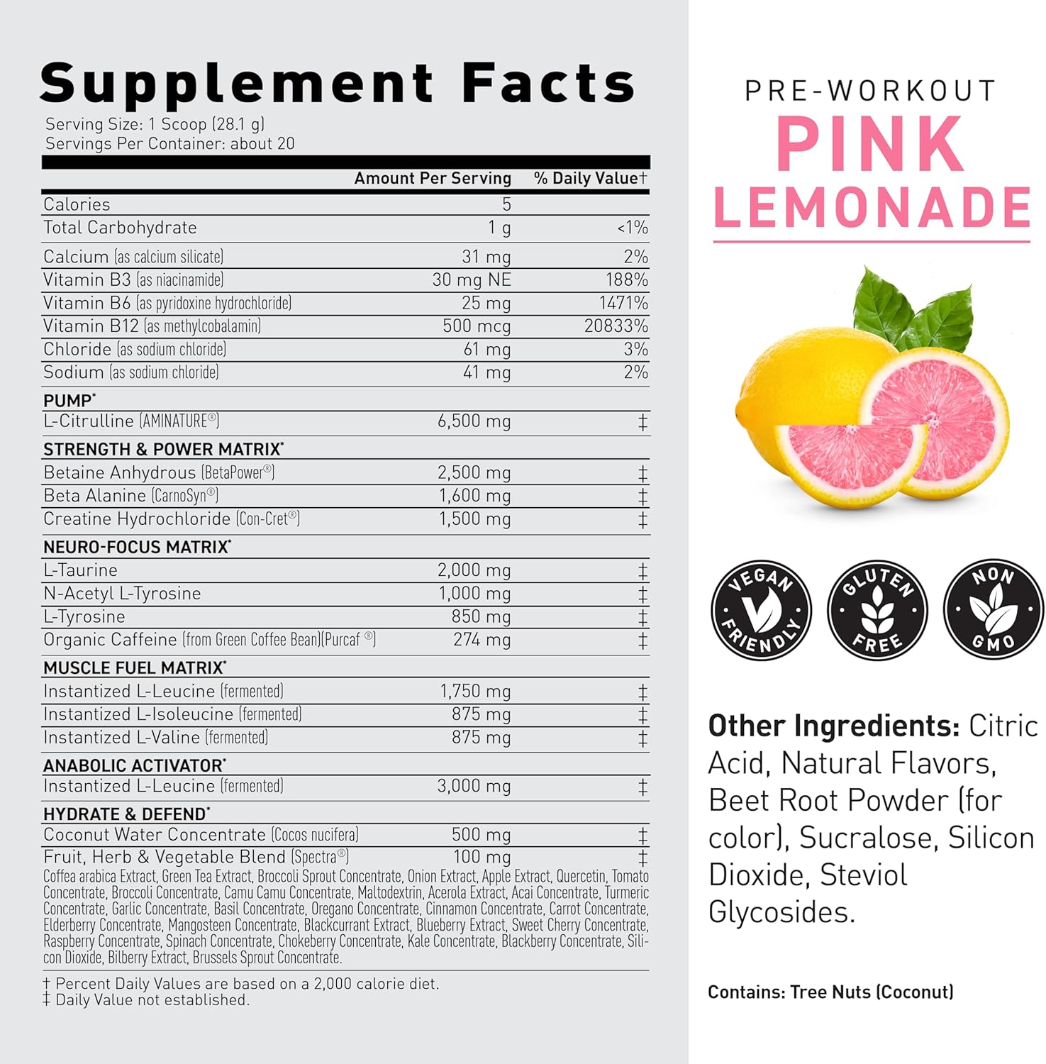 Kaged Original supplement powder nutrition label 564g on white background