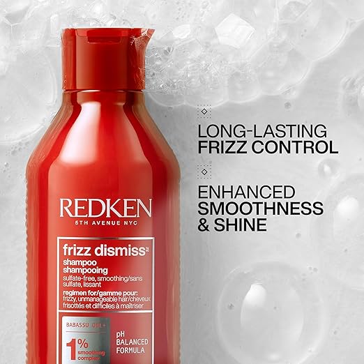 Redken Frizz Dismiss Shampoo bottle, sulfate-free, formulation.