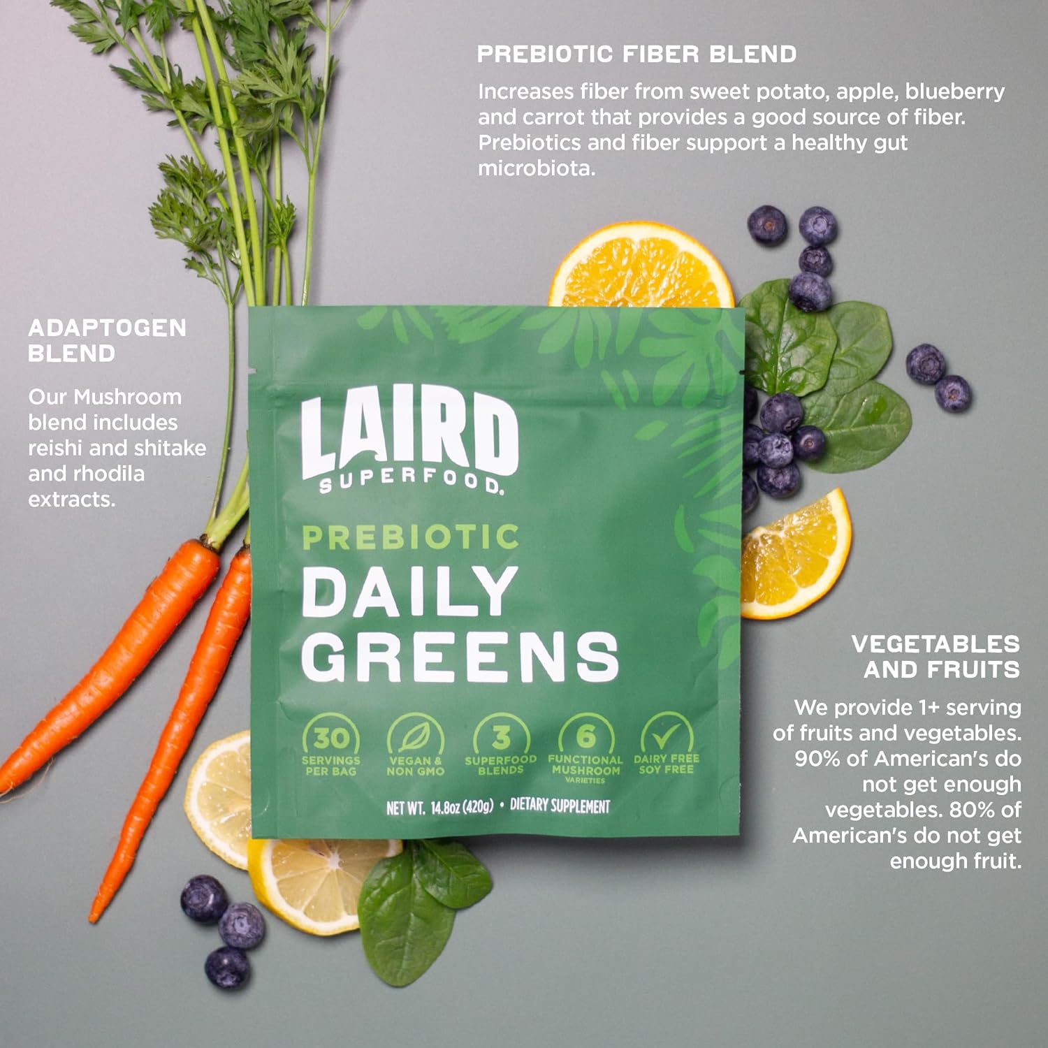 Laird Superfood Prebiotic Daily Greens Powder sachet