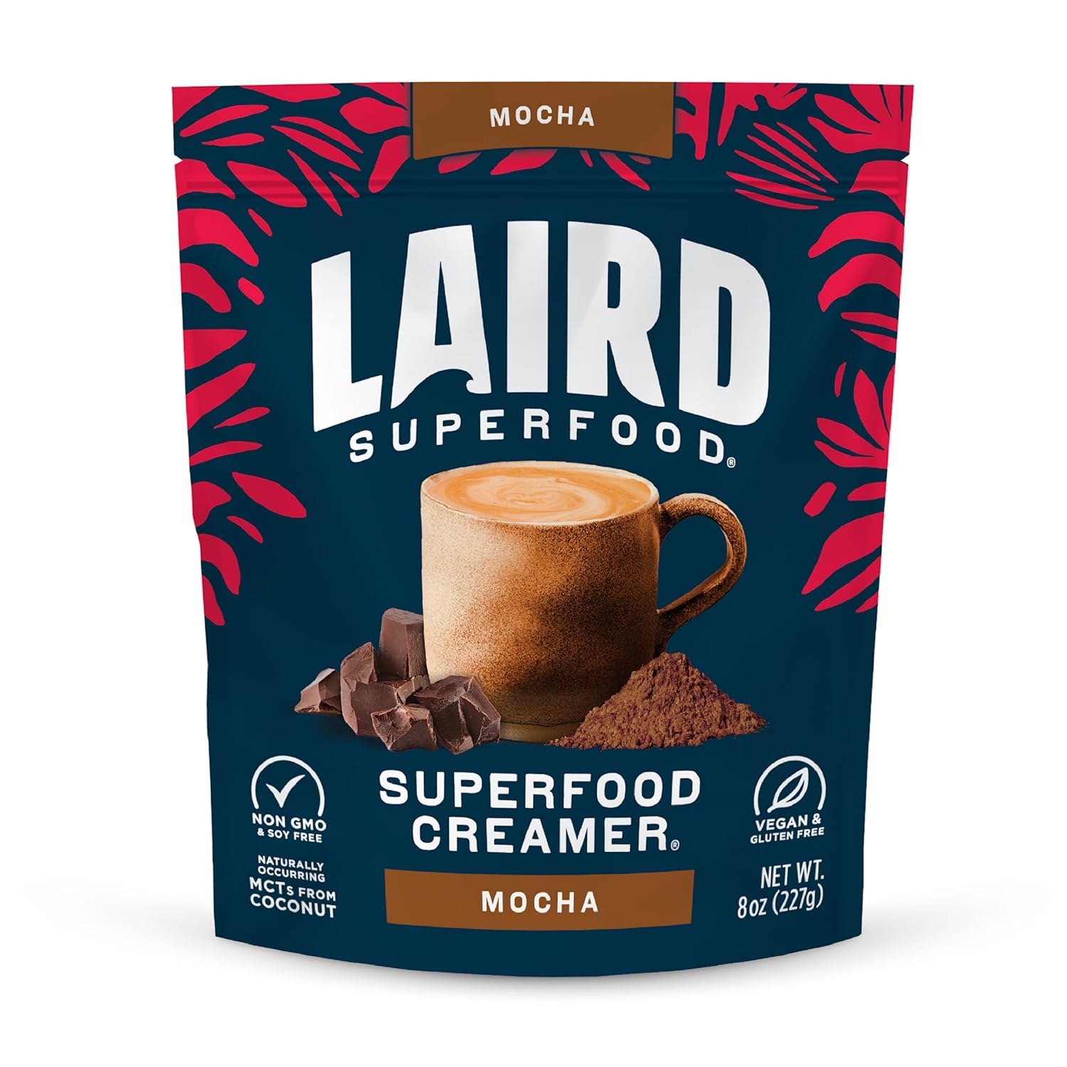Laird Superfood non-dairy coffee creamer mocha front pack 227g on white background