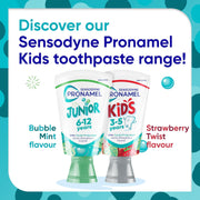 Sensodyne Pronamel Junior Bubble Mint Toothpaste 6–12 Years 50ml tube and carton front packaging & other flavour