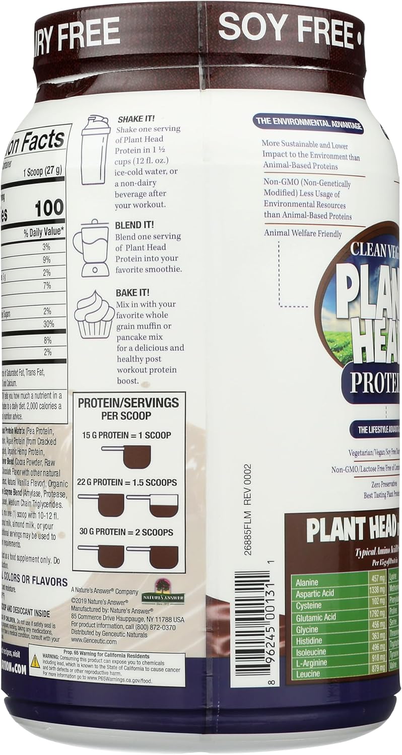 Container of Plant Based Protein with Nutritional Information & barcode