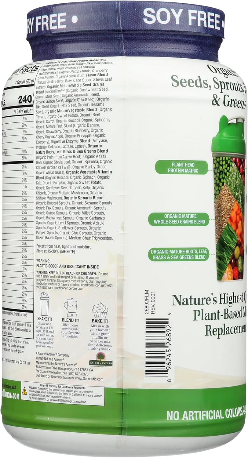 Genceutic Naturals Plant Head Real Meal protein powder barcode tub 1050g