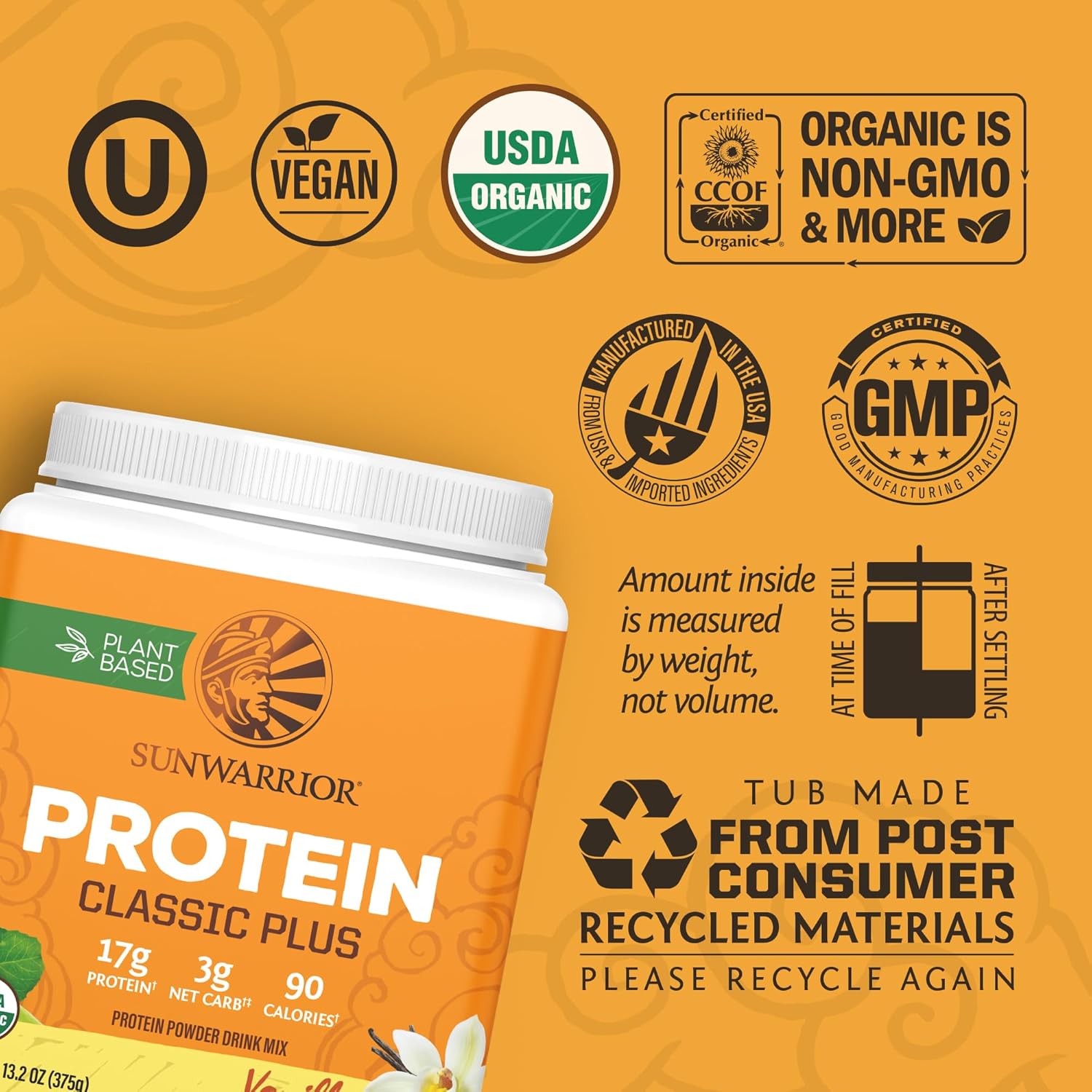 Sunwarrior Classic Plant Protein, Organic Vanilla