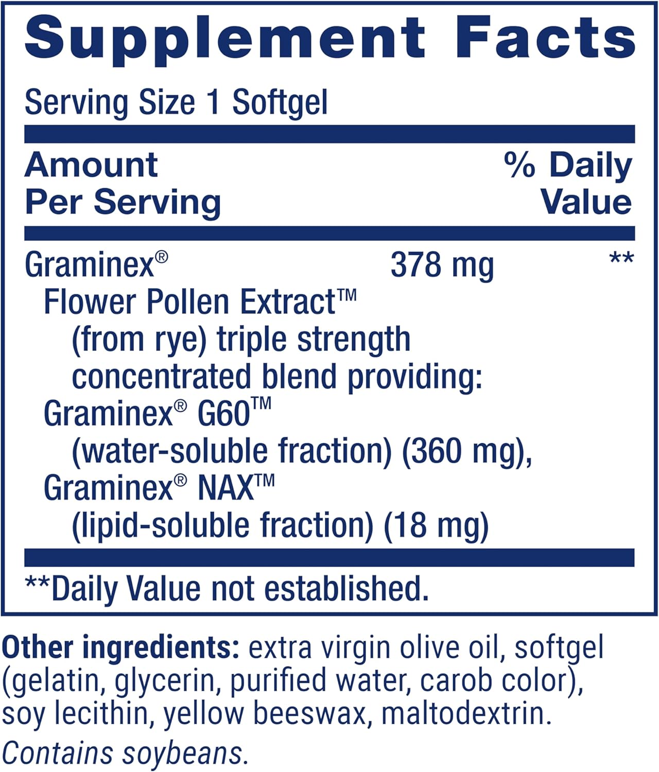Life Extension Triple Strength ProstaPollen 30 softgels supplement facts label